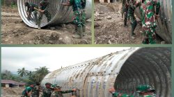 Personil Kodim 0307/TD Bersinergi Bangun Jembatan Aramco di Batipuh Selatan